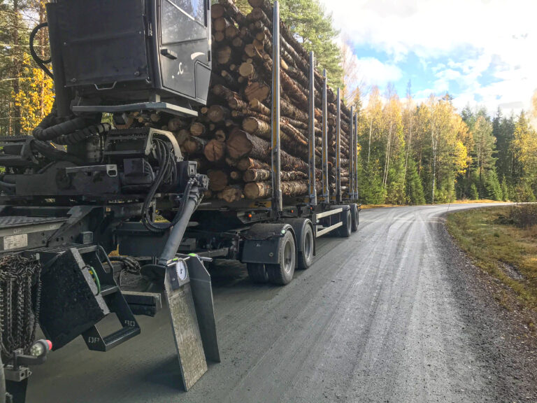 Tømmervogntoget hadde over 10 tonn overlast. Sjåføren fikk overlastgebyr på 40.000 kr.