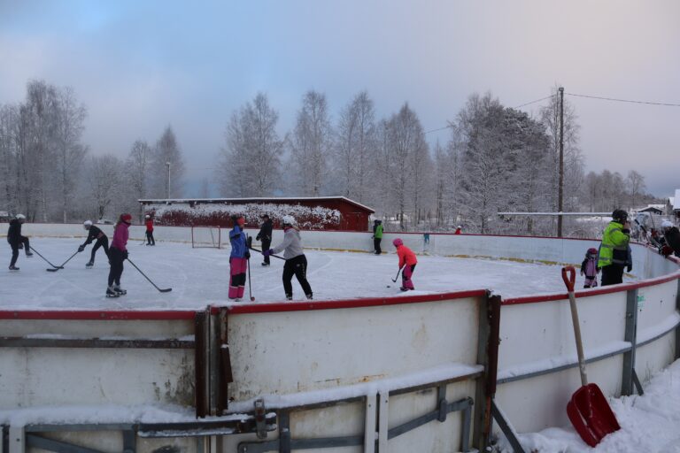 Ishockeybana, som er bygd på dugnad, lokket austmarkingene ut på glattisen i helga.