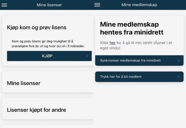 Med den nye «Kom og prøv»-appen kan man enkelt skaffe seg prøvelisens. Er du ikke klubbmedlem vil du først bli omdirigert til Min Idrett.