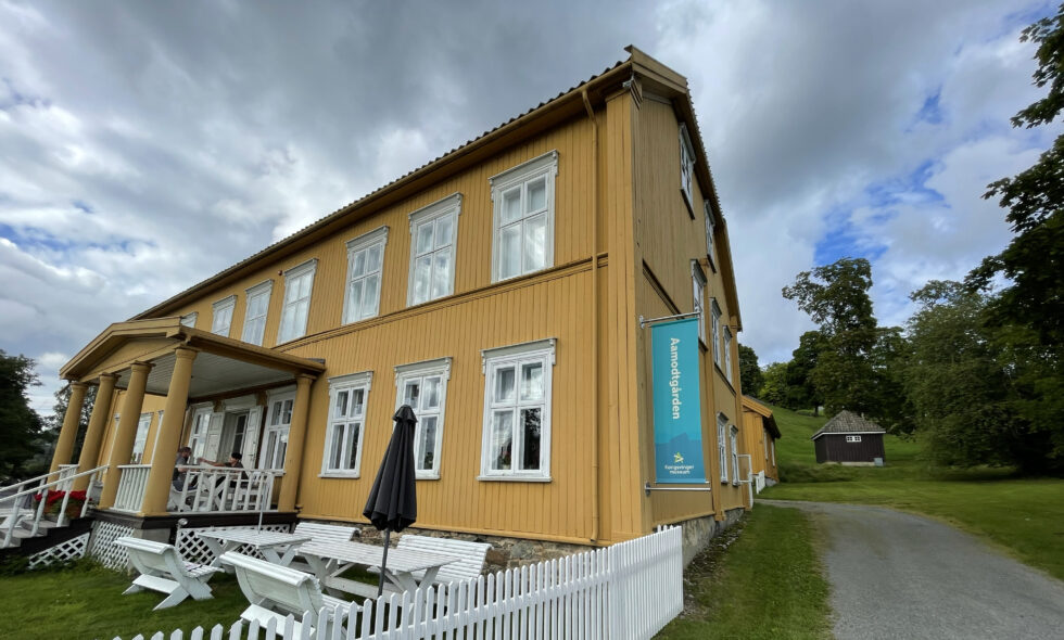 Aamodtgården er et ypperlig sted for lokale kunstutstillinger. Men å ha noen kunstbannere hengende på fasaden noen uker har Innlandet Fylkeskommune foreløpig sagt de vil ha seg frabedt.