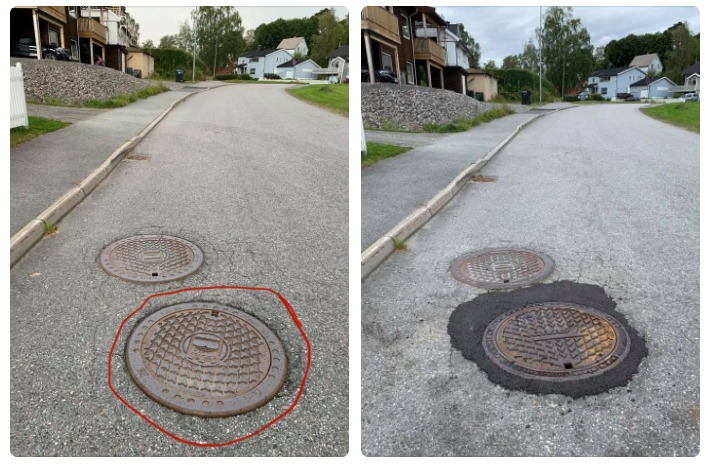 Dette kumlokket på Tråstad har vært til bryderi for bilister en god stund.