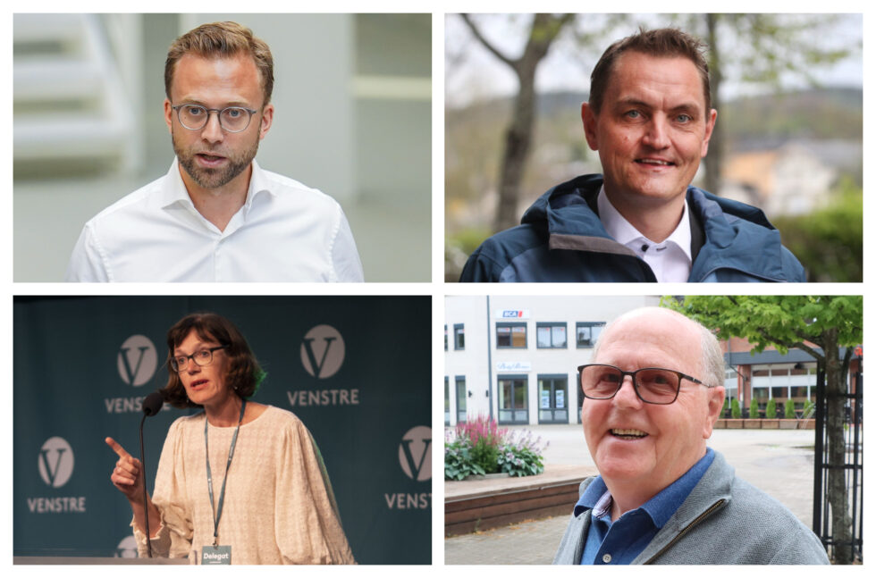 Nikolai Astrup (Høyre), Henrik Mohn (MDG), Inger Noer (Venstre) og Kjell Arne Hanssen (Frp) snakker om hets i politikken.