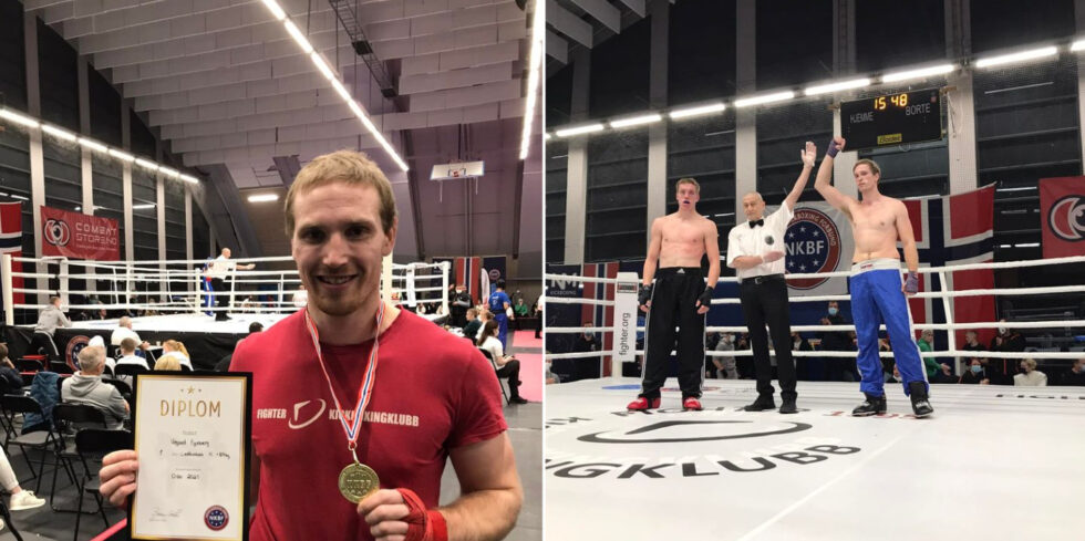 Vegard (t.v.) og Håvard Egeberg er gode kickboksere, og i helgen vant de hvert sitt gull. Vegard vant også sølv i forms-klassen.