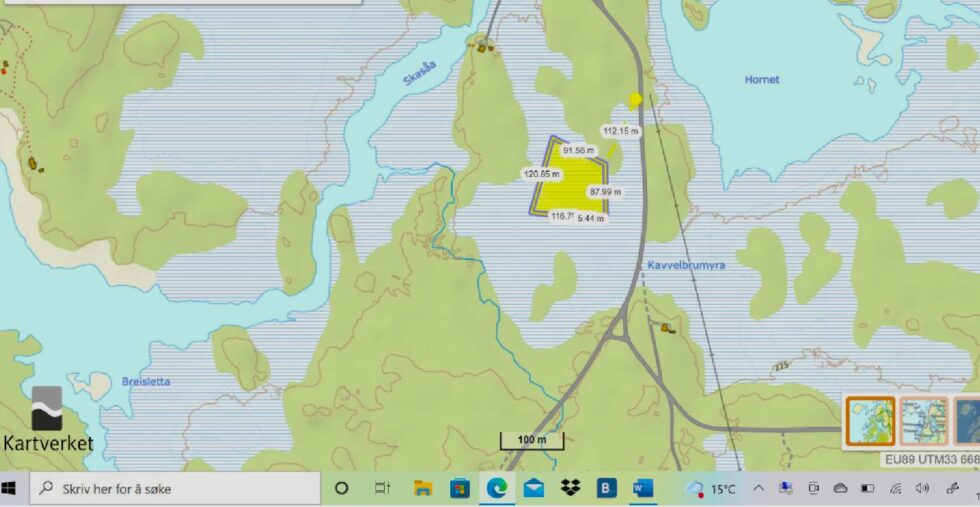 Solcellepaneler vil oppta omtrent halvparten av det 1,8 mål store området som kan bli solcellepark på Lundersæter.