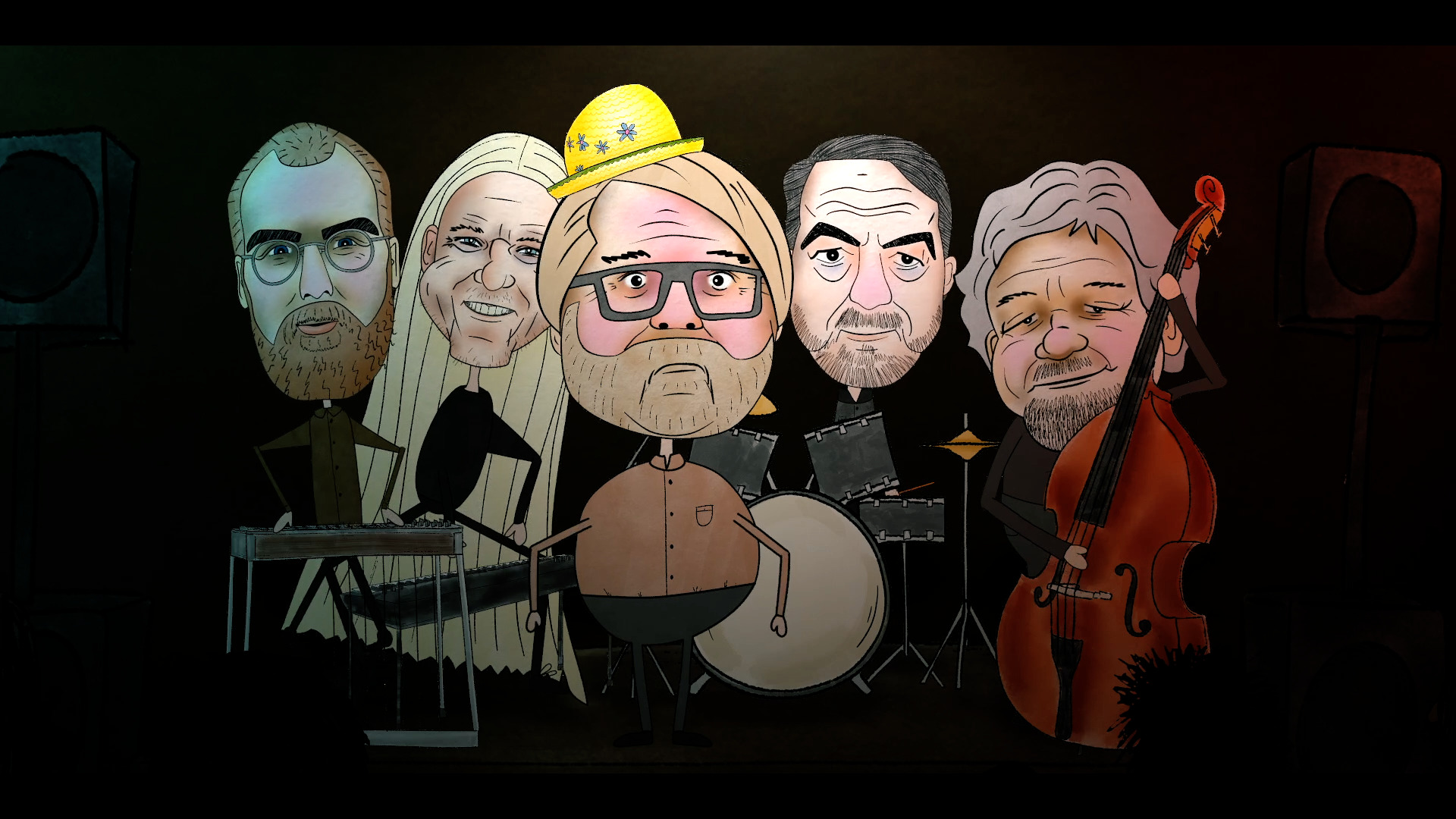 Lokale musikere i animasjonsfilmens band. Her er Lars Thyholdt flankert av bandet bestående av fra venstre Christer Skasdammen, Bjørge Verbaan, Thyholdt i midten, Even Finsrud og Kjetil Hjerpseth.