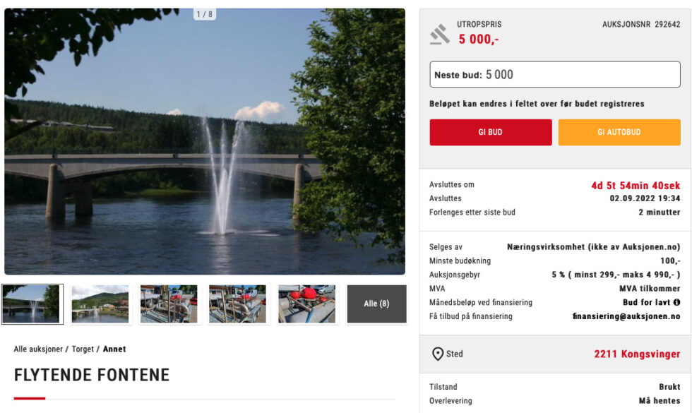 Fontenen som ble delvis finansiert av innbyggerne ligger nå ute for salg.
