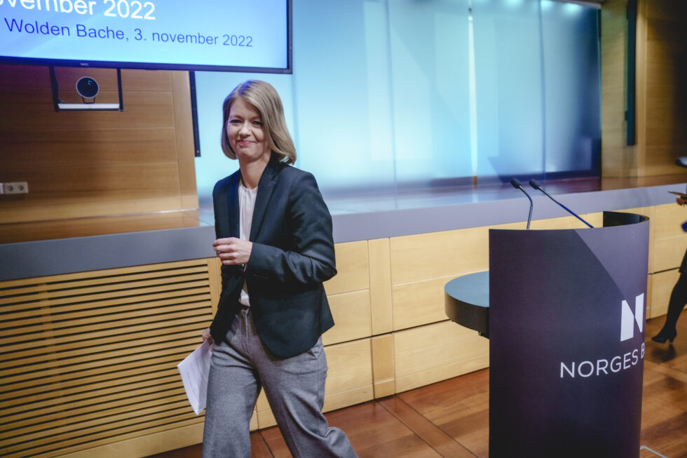 Sentralbanksjef Ida Wolden Bache etter pressekonferansen etter at Norges Bank øker styringsrenta til 2,50 prosent.