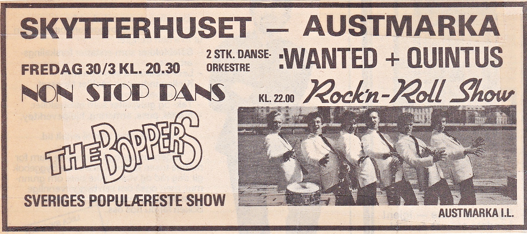 The Boppers dro fullt hus og vel så det på Skytterhuset på Austmarka i 1979. Flere av benkene knakk på grunn av vekten av alle som stod på dem for å se det svenske orkesteret.