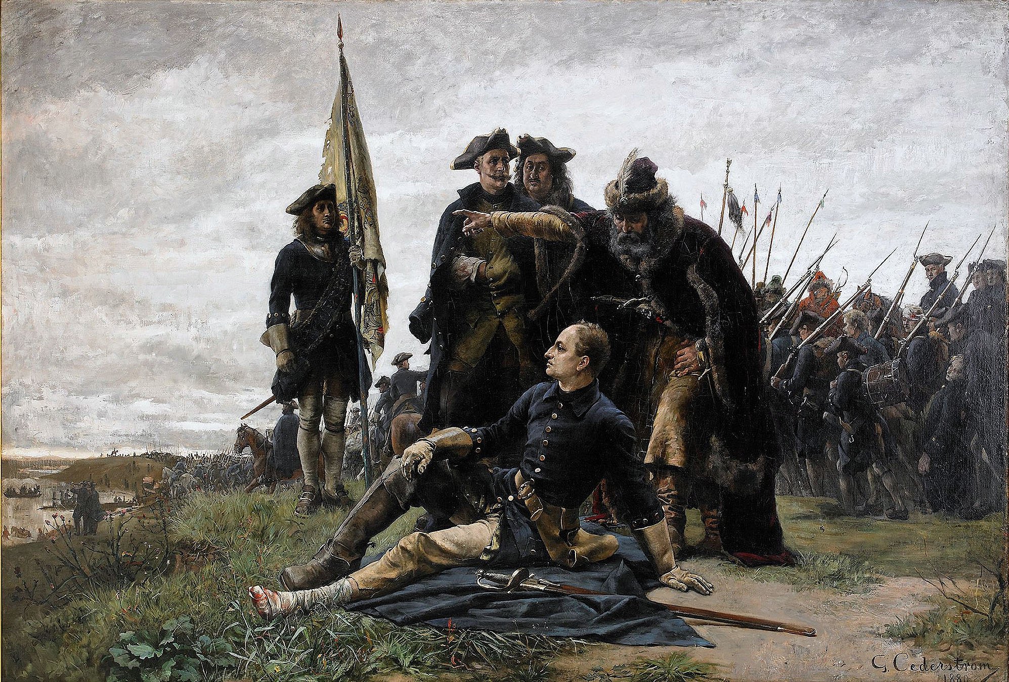 Karl XII og Ivan Mazepa etter tapet ved Poltava 1709. Maleri av Gustaf Cederström. Hentet fra Wikipedia Commons.