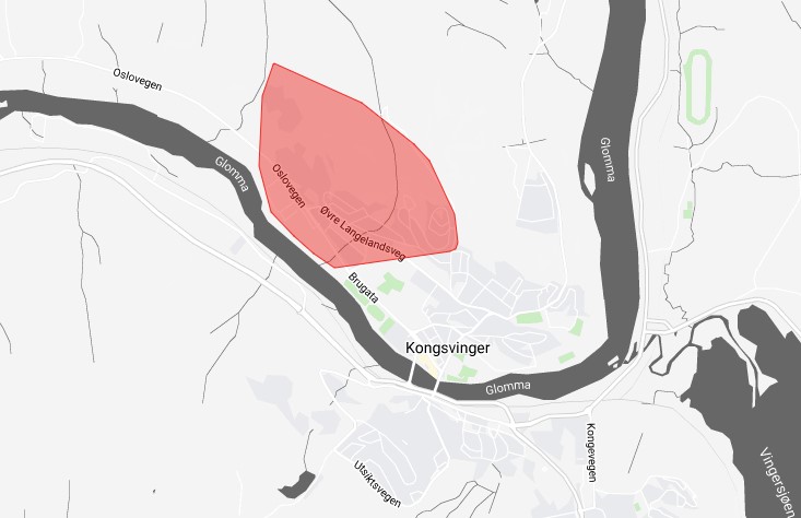 Området hvor strømbruddet er.