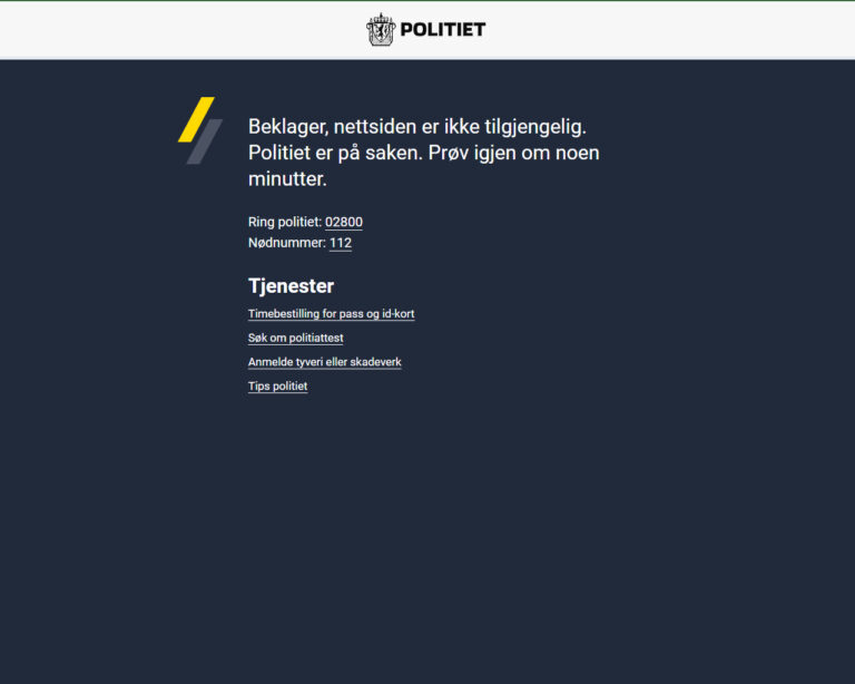 Nettstedet til politiet, Politi.no, er nede