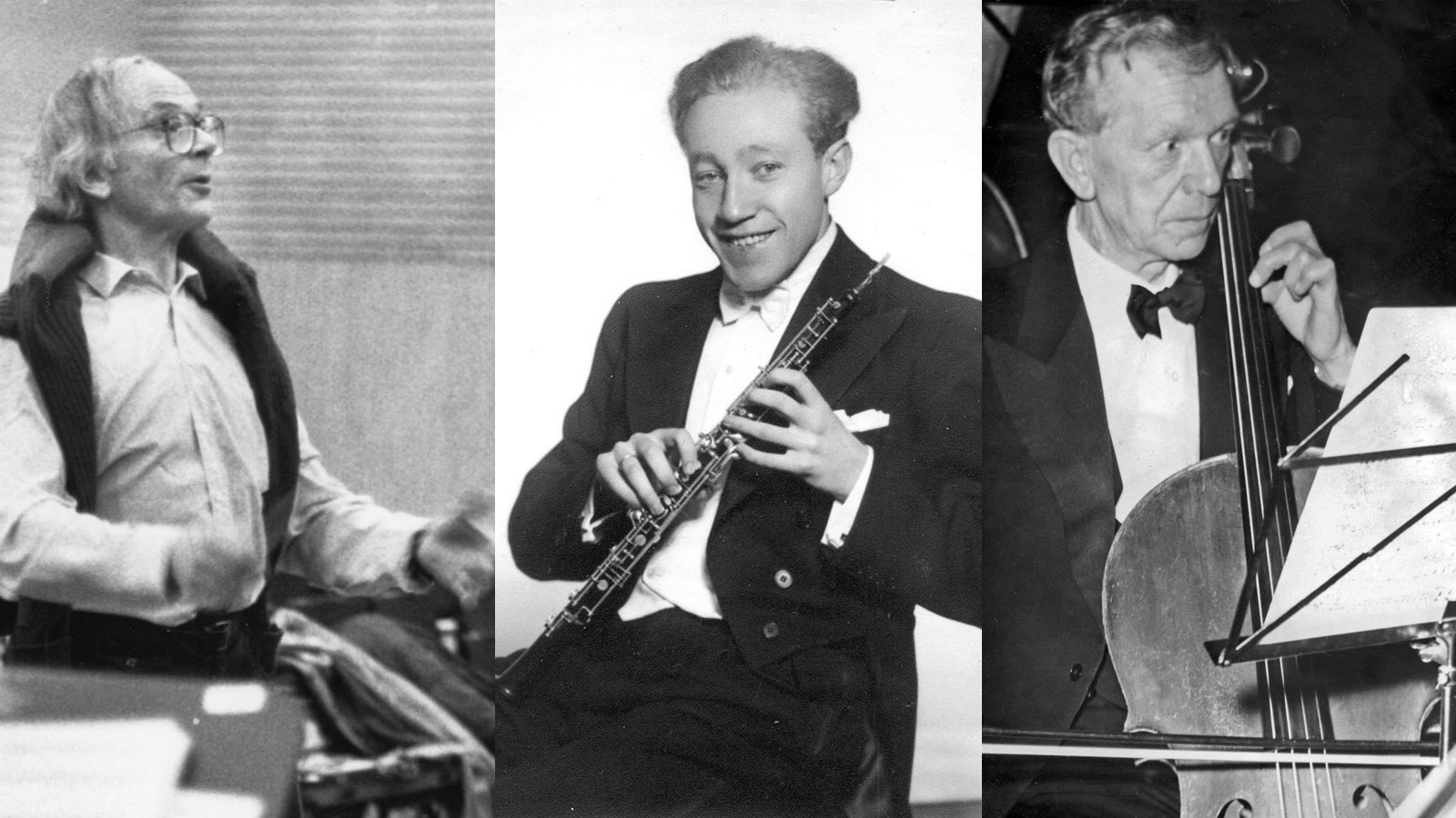 Stein Røe (til venstre), Knut Siegesmund og Adolf Gustavsen satte alle sitt tydelige preg på musikklivet i Kongsvinger gjennom sitt virke som organister i Vinger kirke og dirigenter for Kongsvinger orkesterforeningen. Bildene er utlånt av Kongsvinger- Vinger historielag. Foto av Stein Røe: Even Finsrud.