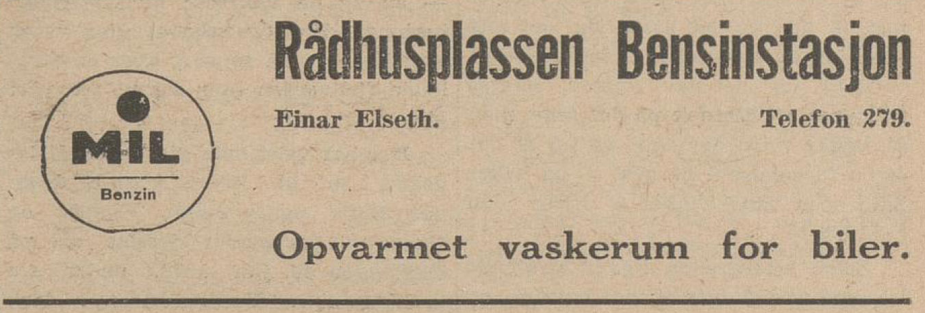 Annonse fra Østlendingens Turistnummer i 1938 for Rådhusplassen Bensinstasjon.