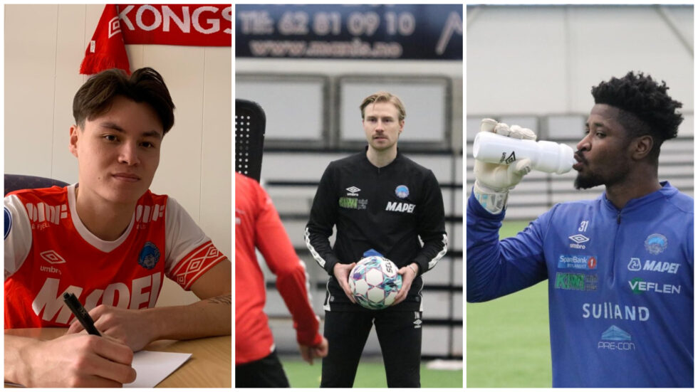 Noa Williams, Assistentrener Petter Sjåholm Melø og keeper Mandé Sayouba var alle nye på KIL trening mandag