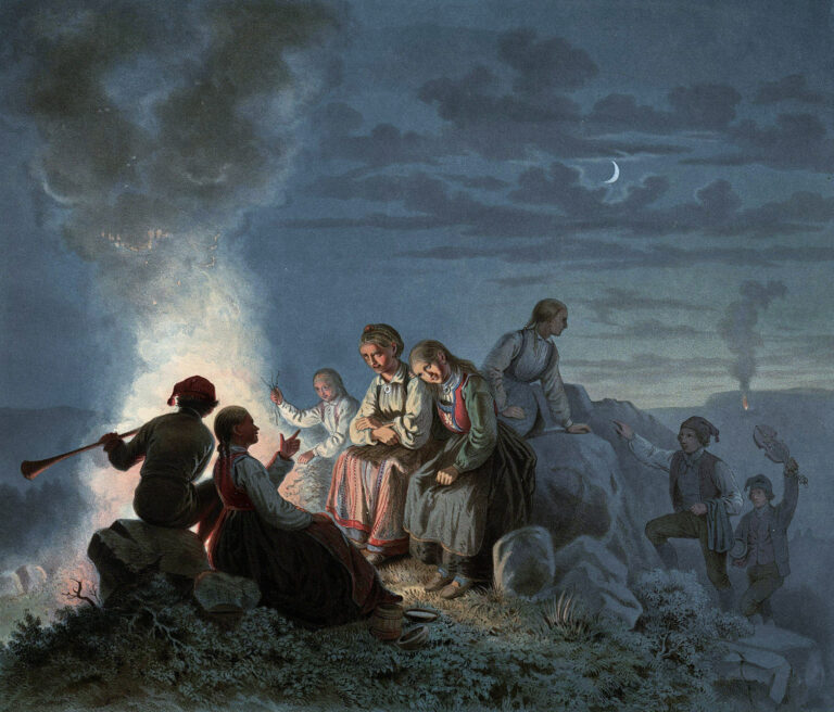 St. Hansaften paa Landet av Knud Bergslien, fra Norske Folkelivsbilleder 1858.