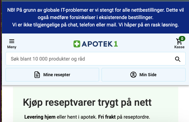 Globale IT-problemer har påvirket blant annet Apotek1.