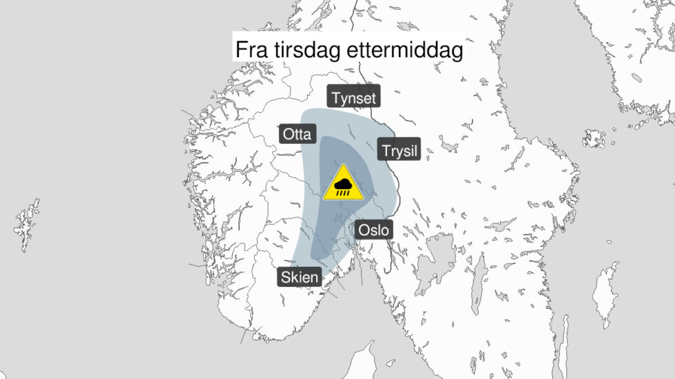 Her gjelder farevarselet for styrtregn.