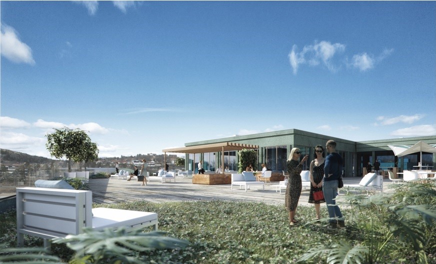 Takterrassen gir en flott utsikt mot Festningen og store deler av sentrum på begge sider av Glomma.