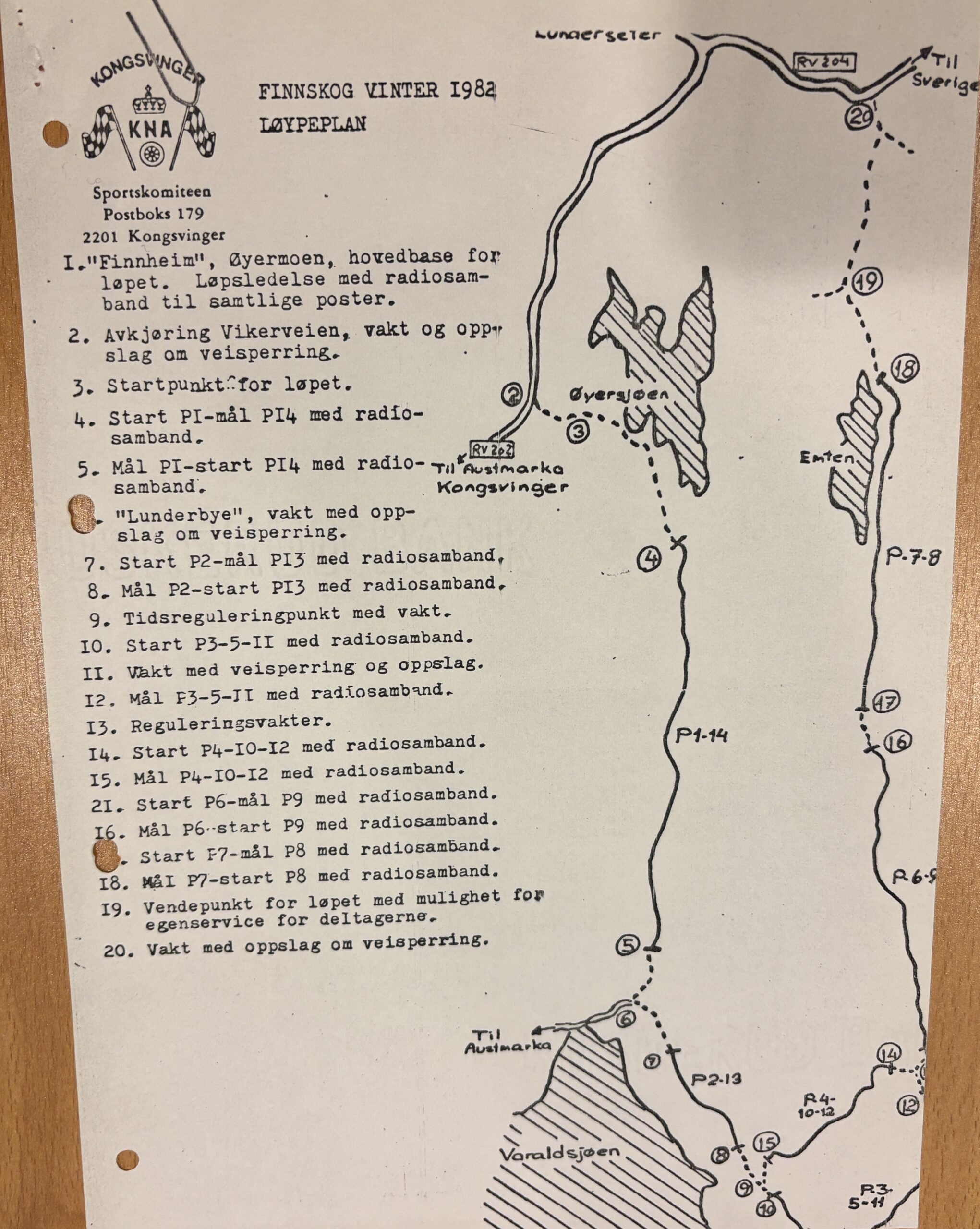 Rally Finnskogs første løpsplan fra 1982. Da gikk hele løpet på Varaldskogen inndelt i flere etapper. Når Varaldskogen har blitt kjørt i nyere tider, så kjøres hele strekningen som en etappe.