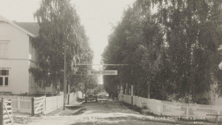 I tusen år kom reisende langs den wingerske kongevei. Bildet viser tollstedet på Magnor på 1920-tallet. Videre langs veien forbi tollhuset lå Rasta. Tollgården brant ned i 1979.