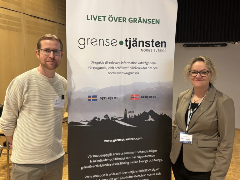 Christoffer Damström fra Eda kommune og Madelene Kutt fra Grensetjenesten Norge- Sverige var veldig godt fornøyde med rekordmange besøkende og utstillere.