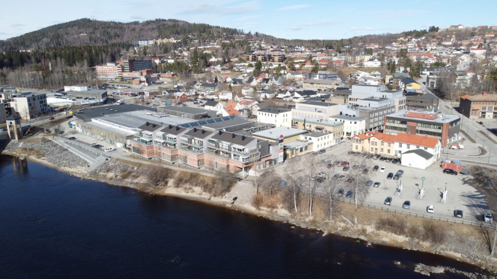 Dronebilde over Kongsvinger tatt i april i år.