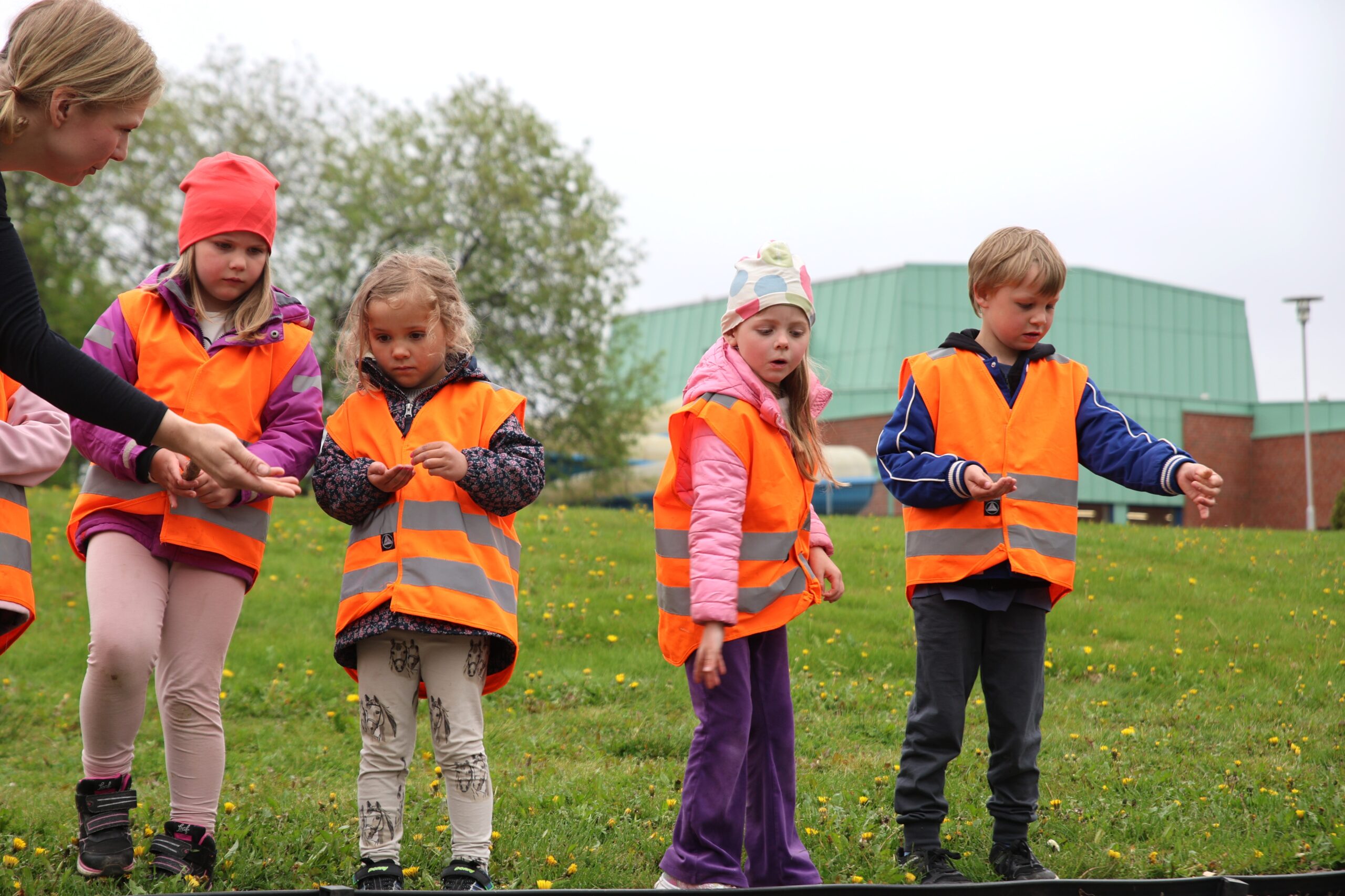 Her sår Olivia, Maia, Sunniva og Isak frøene som skal være med å fargelegge Byparken.
