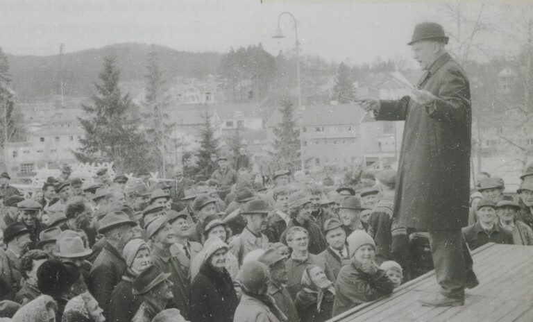 Mats Gullikstad fra Kongsvinger museum viser frem de nye skiltene som viser frem Byparkens historie. Det er totalt åtte skilt som nå henger der.