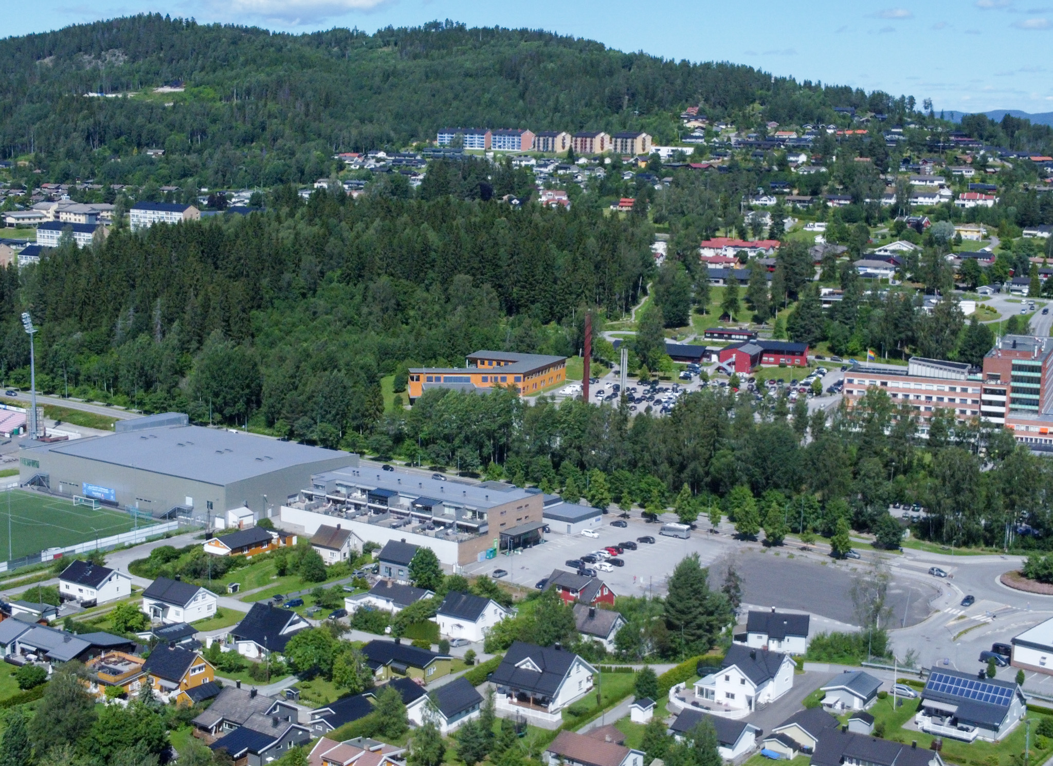Dronefoto over Kongsvinger tatt i 2025.