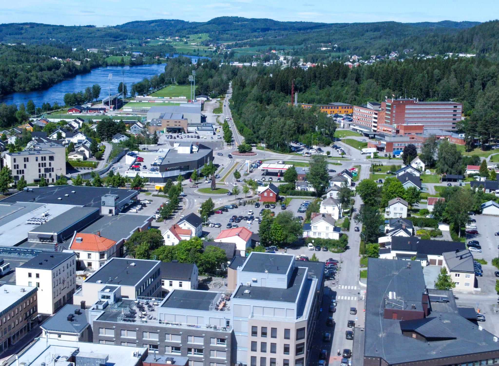 Dronefoto over Kongsvinger i 2025.