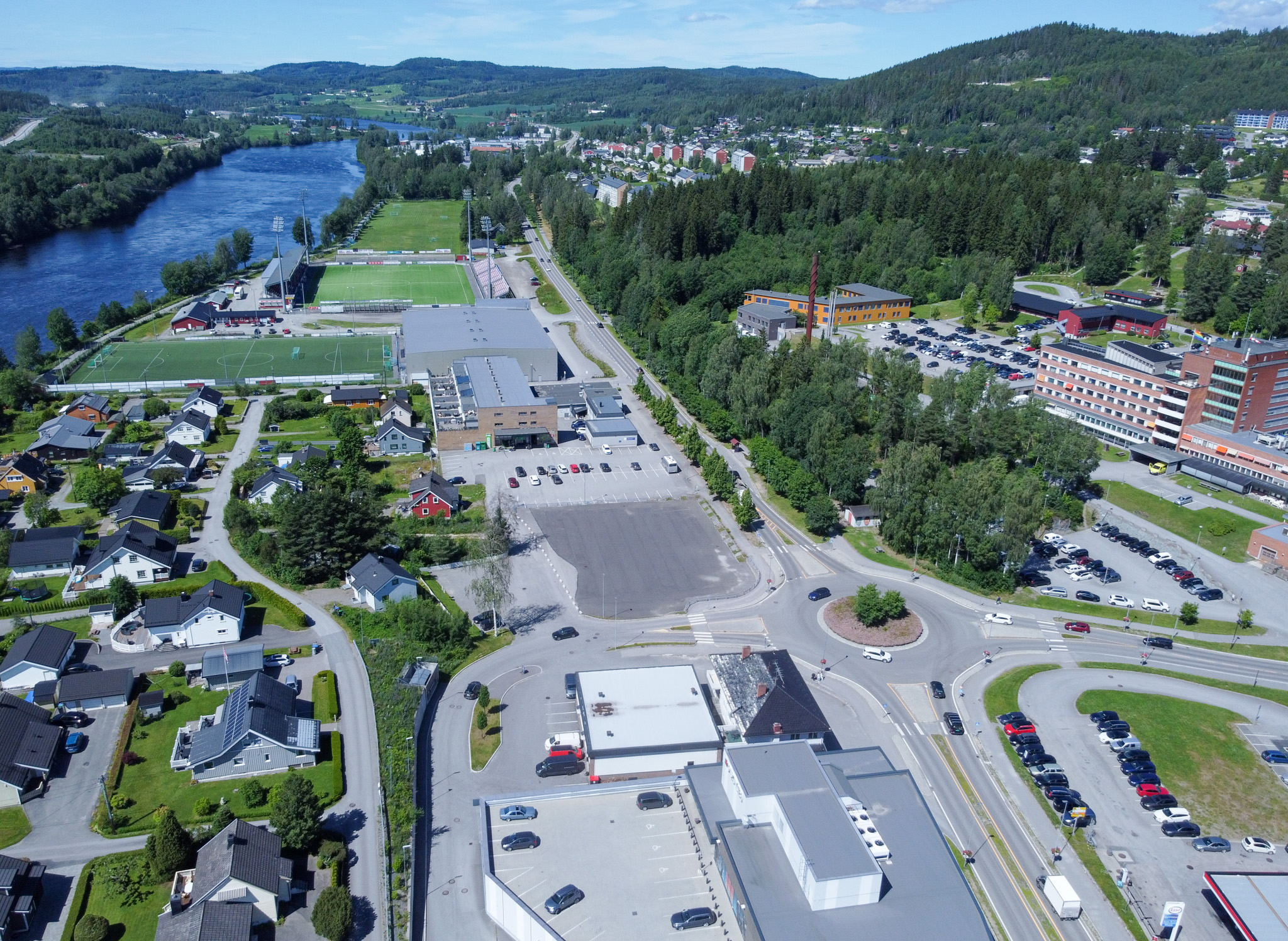 Dronebilde tatt over Kongsvinger i 2025.