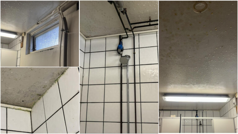 Slik ser det ut på badet på en av herreblokkene til Kongsvinger asylmottak.