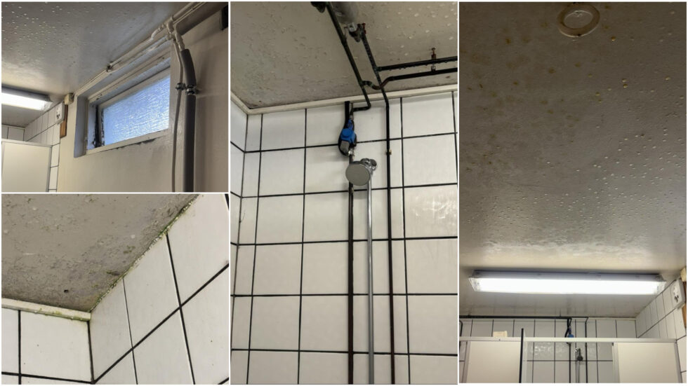 Slik ser det ut på badet på en av herreblokkene til Kongsvinger asylmottak.