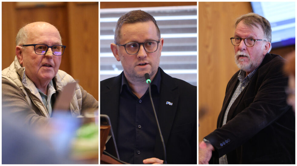 De er alle positive til det de kjenner til om planer for bygging av omsorgsboliger i Midtbyen, men trenger å vite mer. F.v. Kjell Arne Hanssen (FrP), Paul Inge Tønseth (Ap) og Øyvind Randmæl-Warpe (H).
