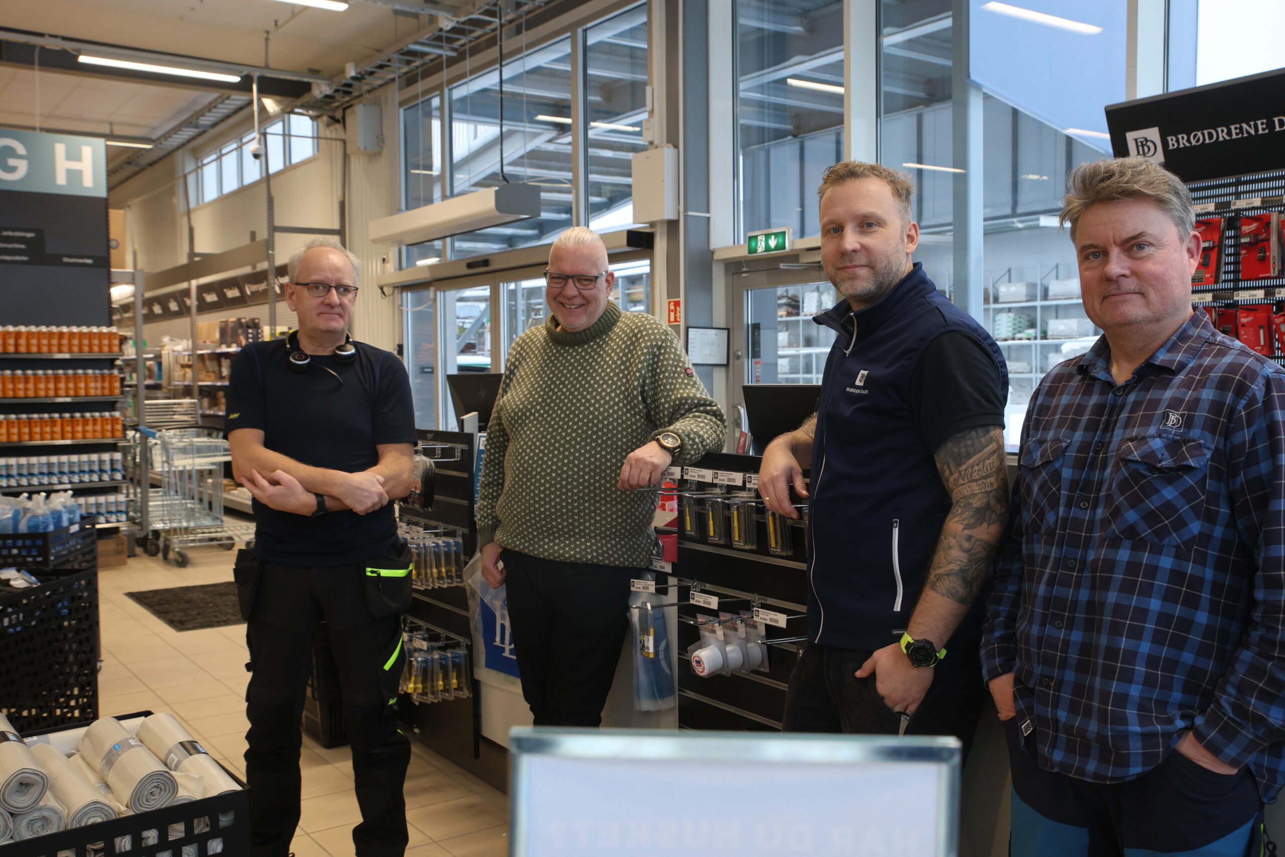 Med nytt, mer synlig bygg på Langeland fortsetter Brødrene Dahl sin satsing på proffmarkedet i Kongsvinger. F.v. Ole Stian Engebretsen, Tom-Ronny Ruud, Ole Gunnar Sørensen, Bjørn Andersson