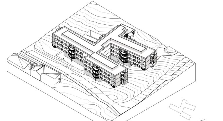 Slik er formen planlagt for det første byggetrinnet til det nye sykehjemmet tenkt.