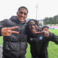 Gabriel Johnson (t.v.) og Daniel Job markerte seg for Gjemselund-publikummet. Nykommerne scoret hvert sitt mål da Kongsvinger slo Lyn 2–1 i lørdagens treningskamp.