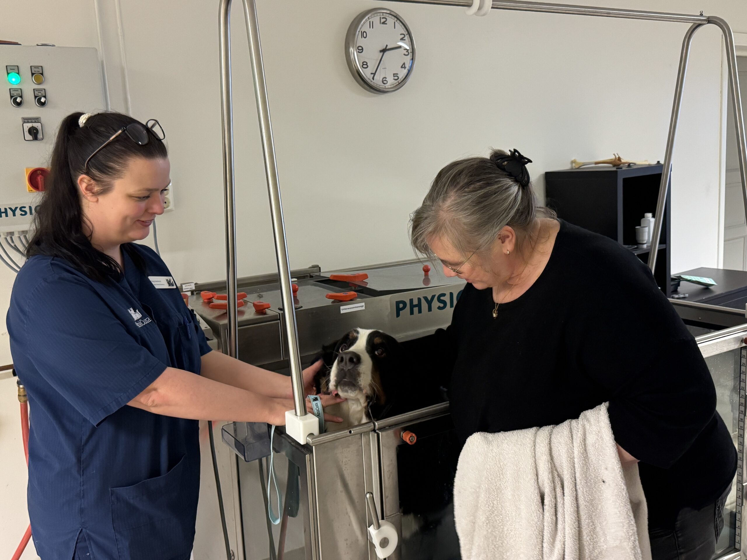 Luna får litt motivasjon og godbiter av matmor Heidi Hande, so har vært gjennom samme skade og opptrening med en tidligere hund.