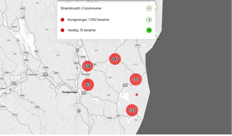 Over 1000 abonnenter var i en periode uten strøm i Kongsvinger fredag kveld i følge Elvia.