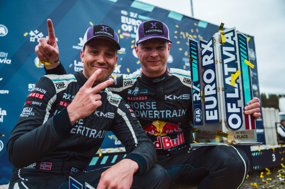 Ole Christian Veiby kom på 2.plass, mens stallkamerat Johan Kristoffersson kom på 1.plass i første runde i nye Euro RX1 motorcross som ble kjørt i Riga i helgen.