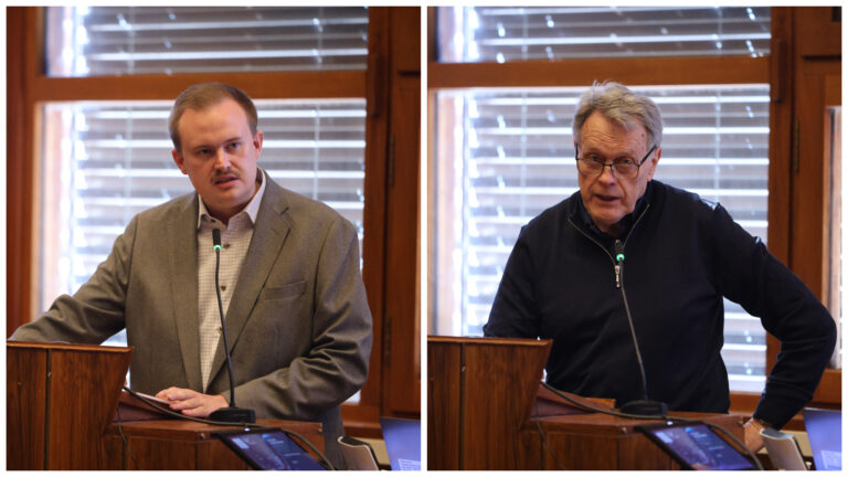 Oskar Aanmoen (H) og Helge Thomassen (Pp) deler synspunkter om vindkraft.
