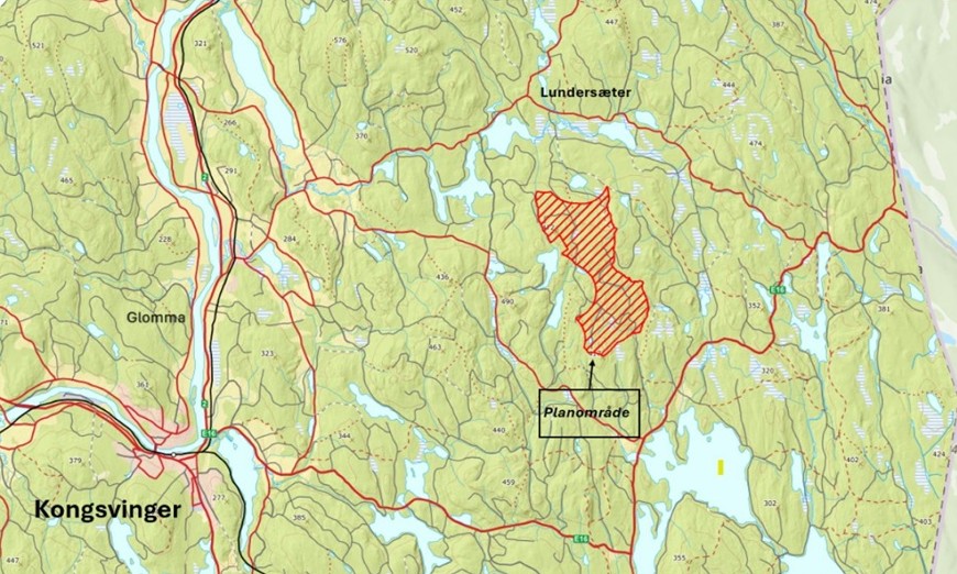 Det skraverte feltet nord for M&oslash;keren og s&oslash;r for Lunders&aelig;ter vil bli ber&oslash;rt.